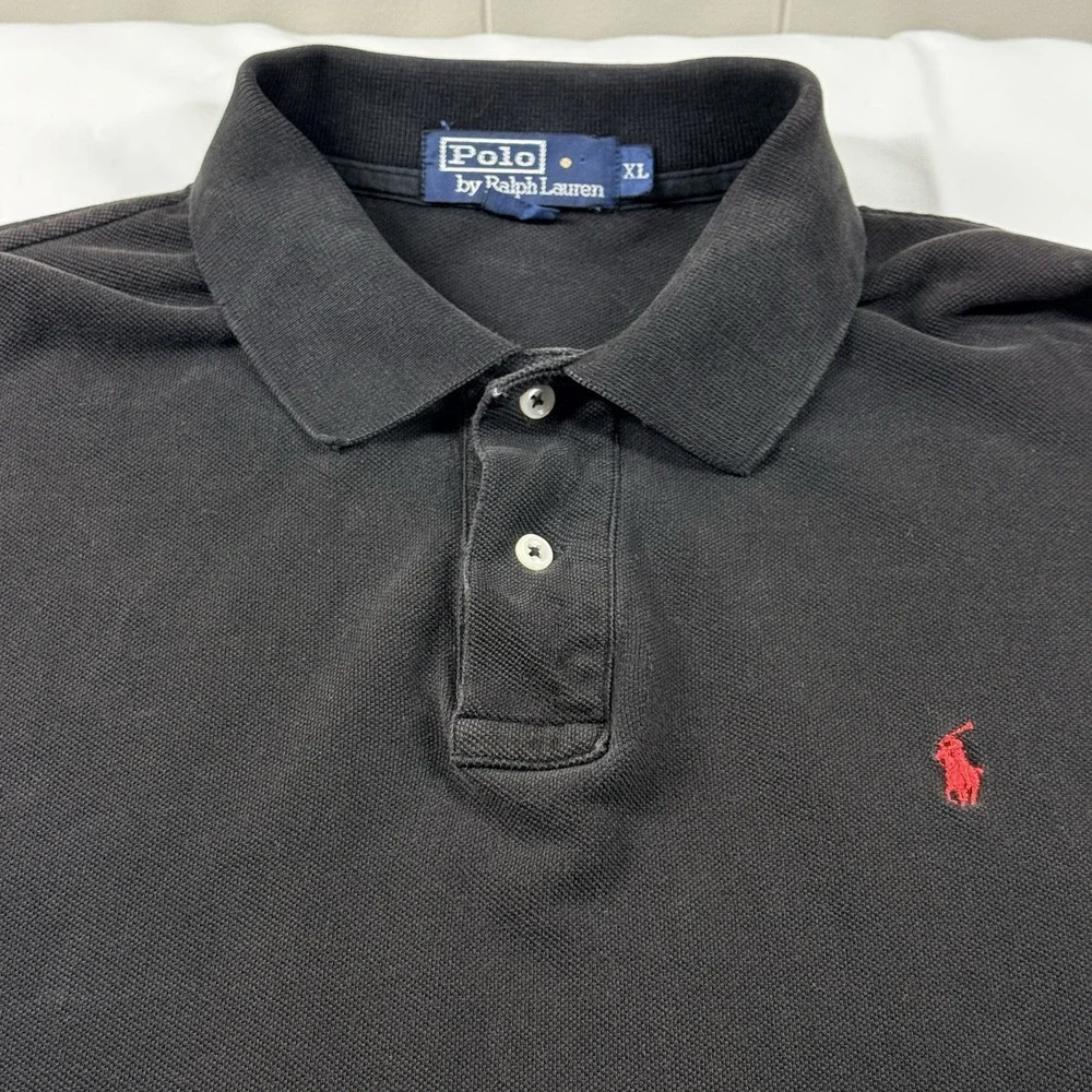 Vintage Polo Ralph Lauren Polo Shirt Mens XL Black Pique Cotton Red Pony 90s